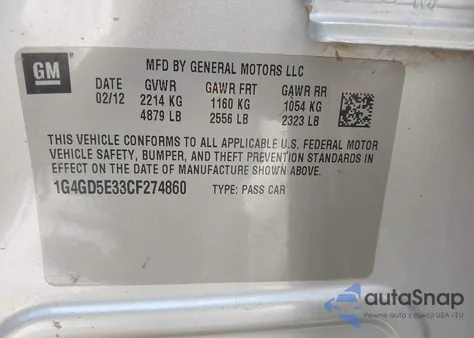 2012 Buick Lacrosse Premium 1 Group from USA, damaged, VIN 1G4GD5E33CF274860
